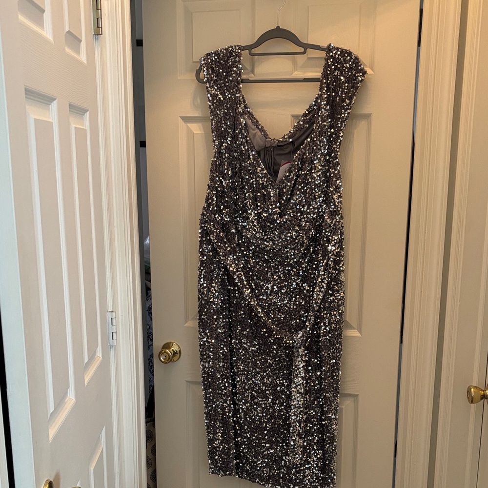 Boohoo Silver Sequin Backless Dress